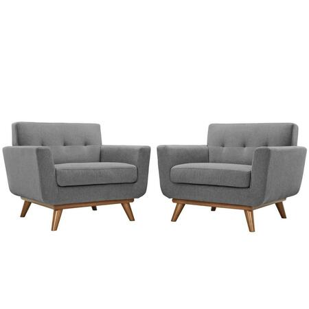 PRIMEWIR Engage Armchair in Tufted Gray Fabric with Cherry Finished Wood Legs, , 2PK EEI-1284-GRY